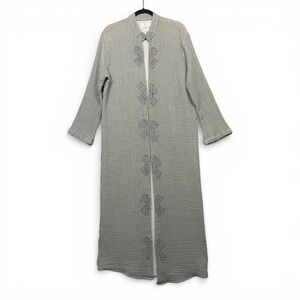 IKIKIZ Crinkle Organic Cotton Womens OS Green Gray Kimono Cardigan Robe Tribal